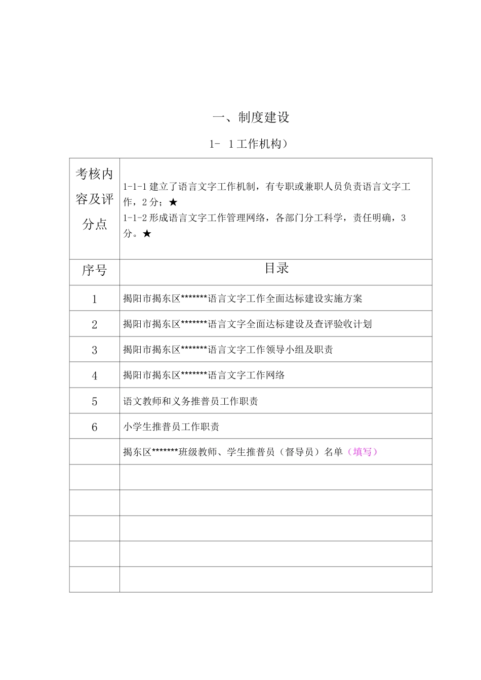 广东省中小学语言文字工作全面达标建设档案材料目录_第1页
