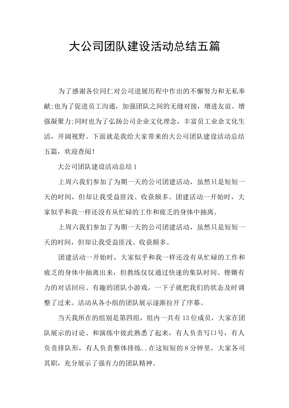 大公司团队建设活动总结五篇_第1页