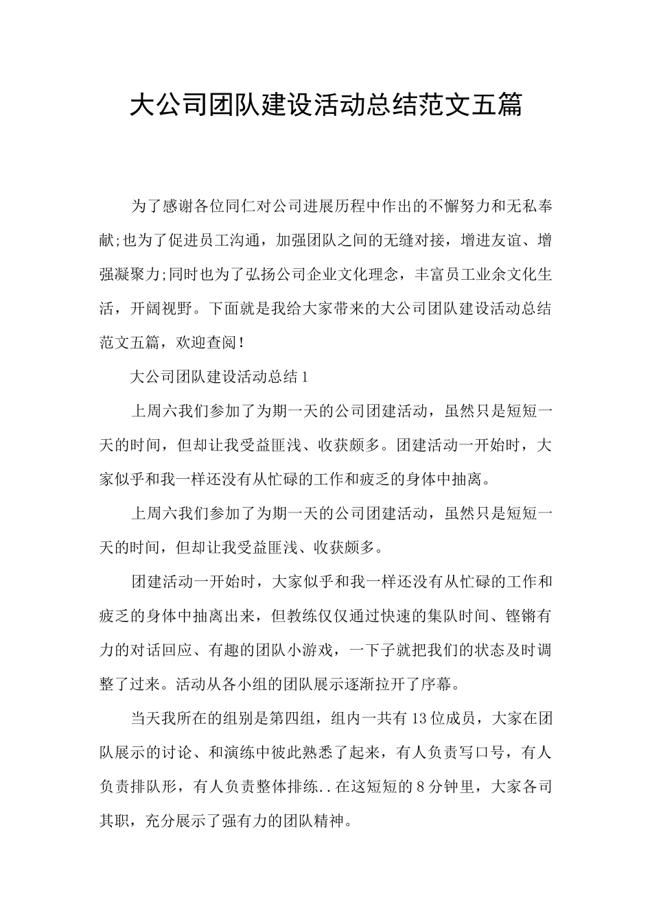 大公司团队建设活动总结范文五篇_第1页