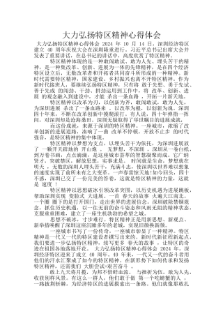 大力弘扬特区精神心得体会