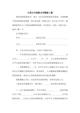 大型公司借款合同模板3篇