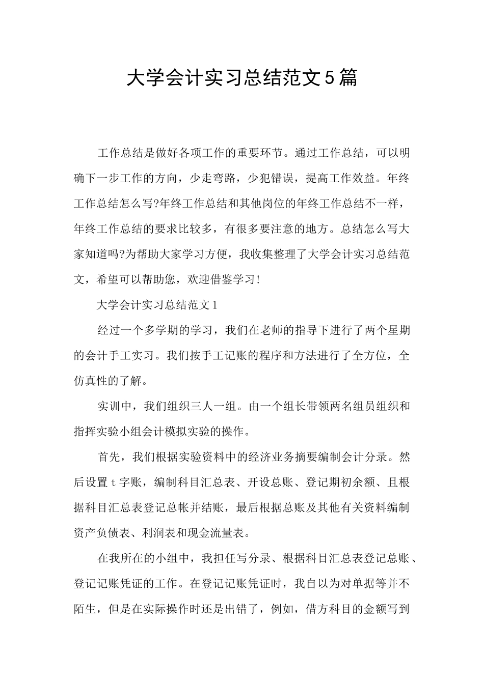 大学会计实习总结范文5篇_第1页