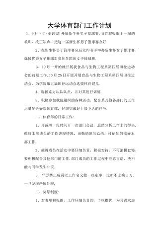 大学体育部门工作计划