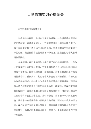 大学假期实习心得体会