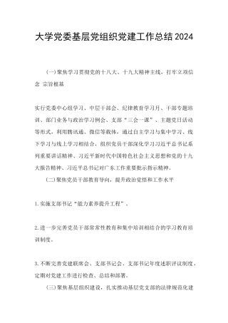 大学党委基层党组织党建工作总结2024