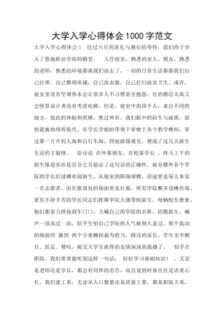 大学入学心得体会1000字范文