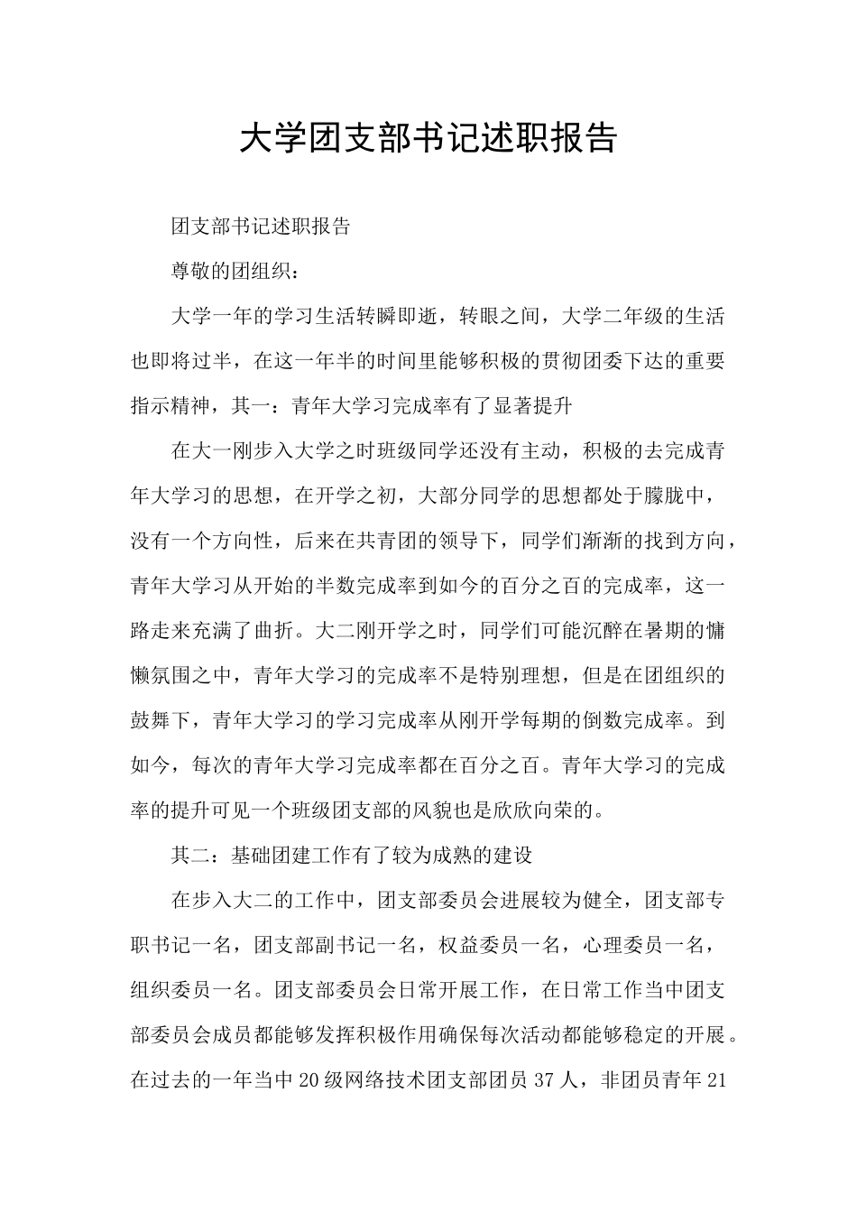 大学团支部书记述职报告_第1页