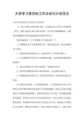 大学学习委员的工作总结与计划范文