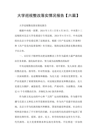 大学巡视整改落实情况报告