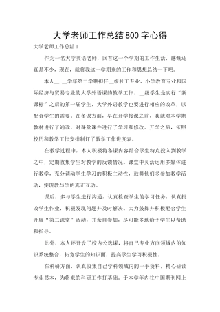 大学教师工作总结800字心得