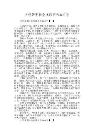 大学暑期社会实践报告800字