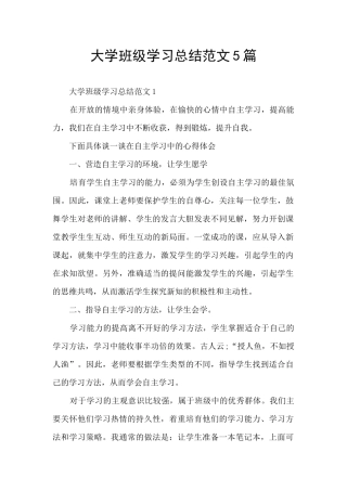 大学班级学习总结范文5篇