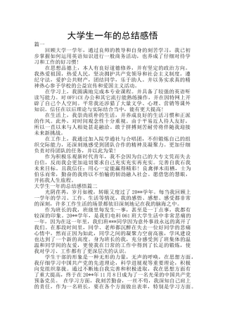 大学生一年的总结感悟
