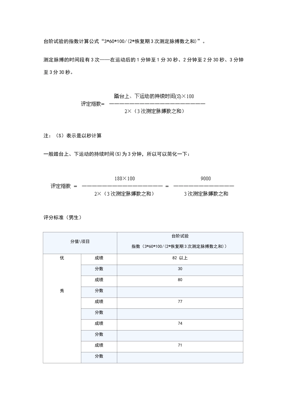 大学生体能测试的台阶试验的指数计算公式及评分标准_第1页
