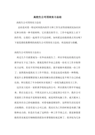 大学生公司顶岗实习总结