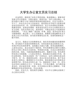 大学生办公室文员实习总结