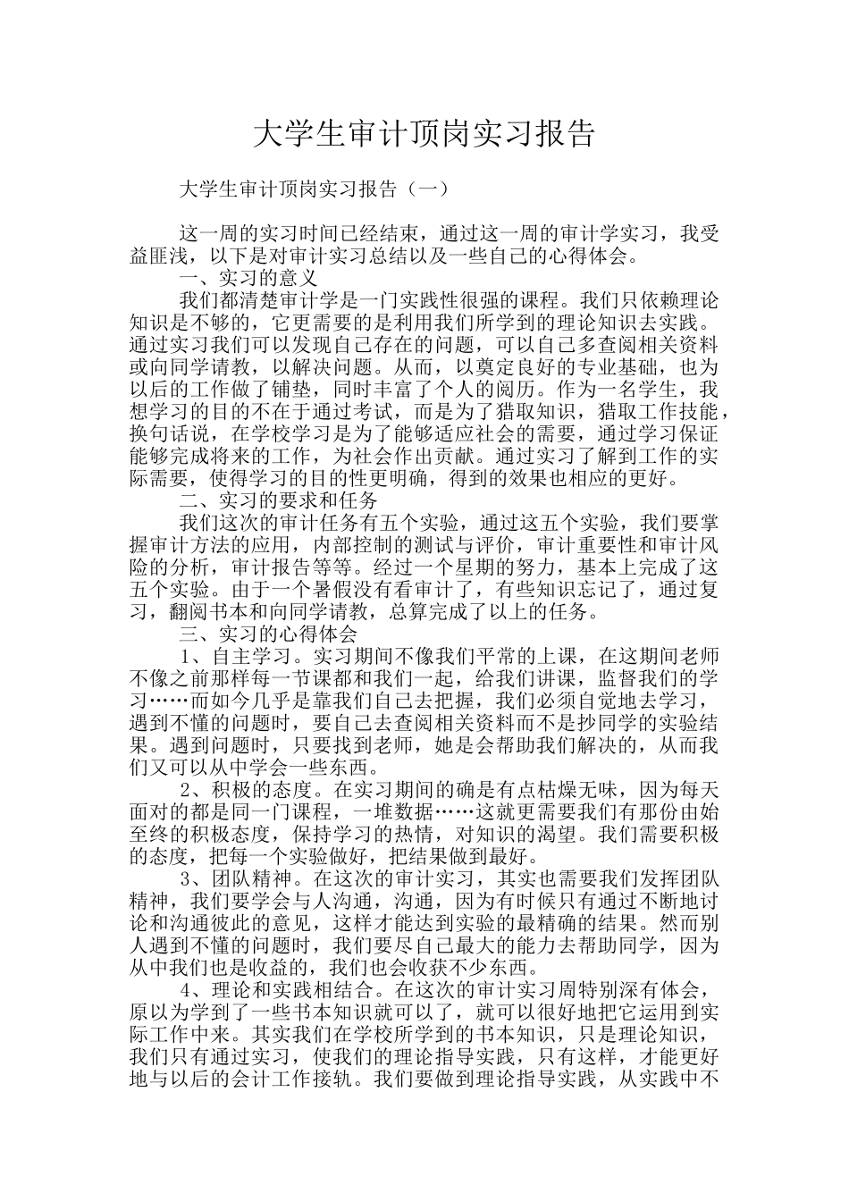 大学生审计顶岗实习报告_第1页