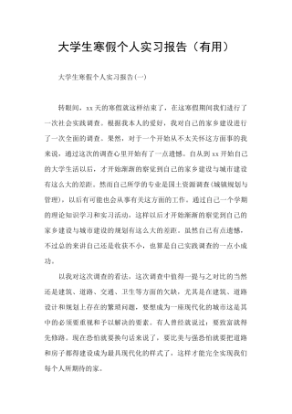 大学生寒假个人实习报告
