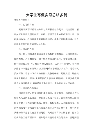 大学生寒假实习总结多篇
