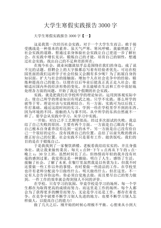 大学生寒假实践报告3000字