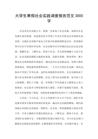 大学生寒假社会实践调查报告范文3000字
