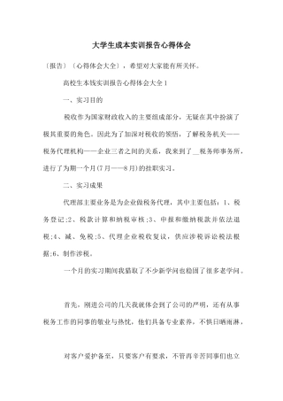 大学生成本实训报告心得体会