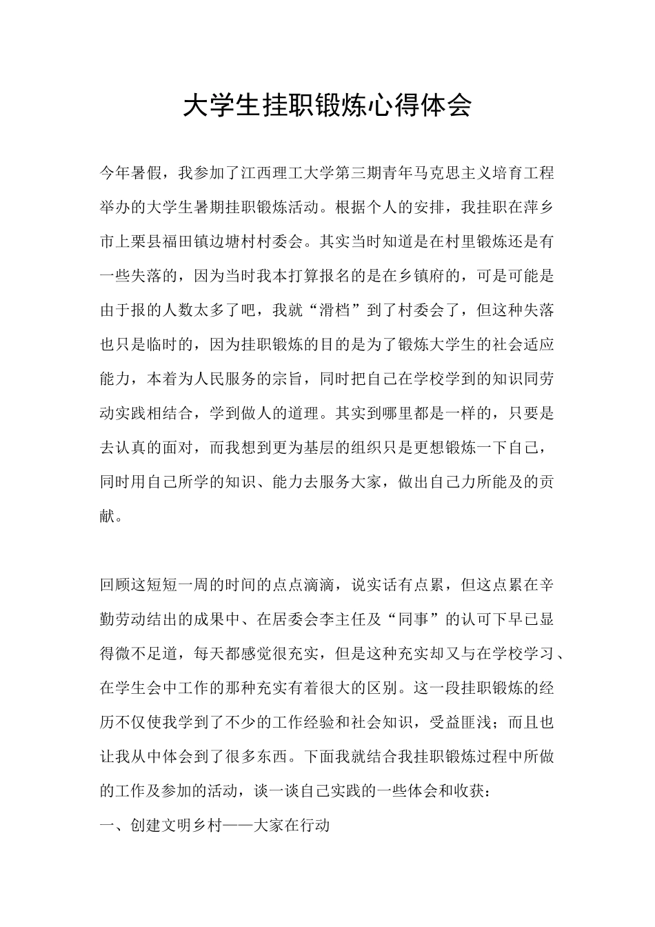 大学生挂职锻炼心得体会_第1页