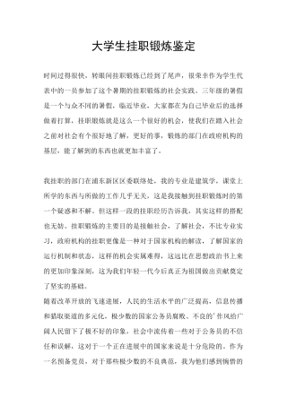 大学生挂职锻炼鉴定