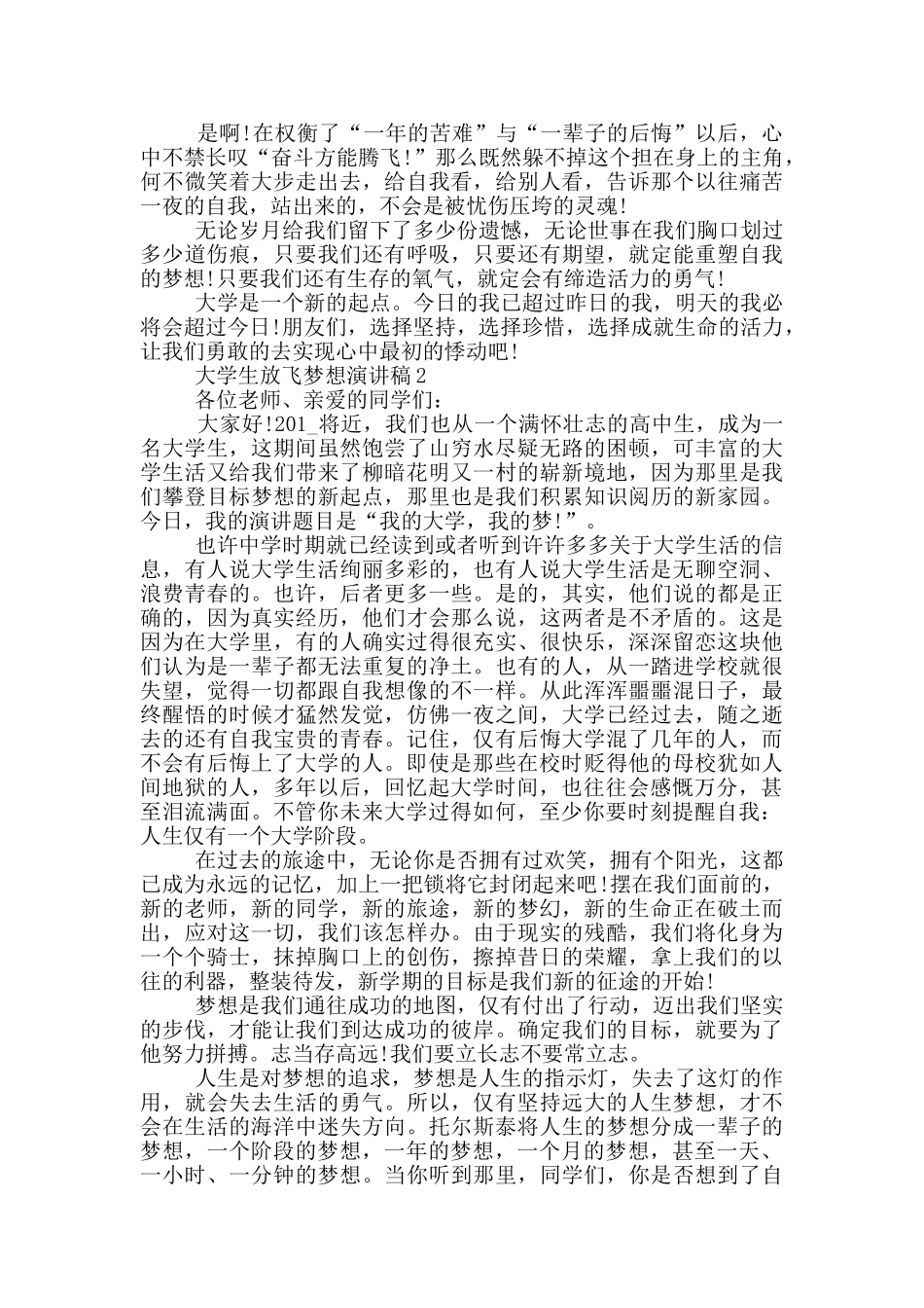 大学生放飞梦想演讲稿五篇_第2页