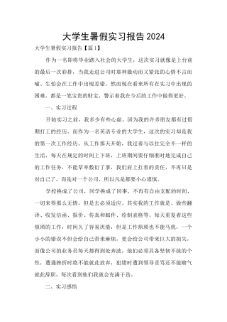 大学生暑假实习报告2024