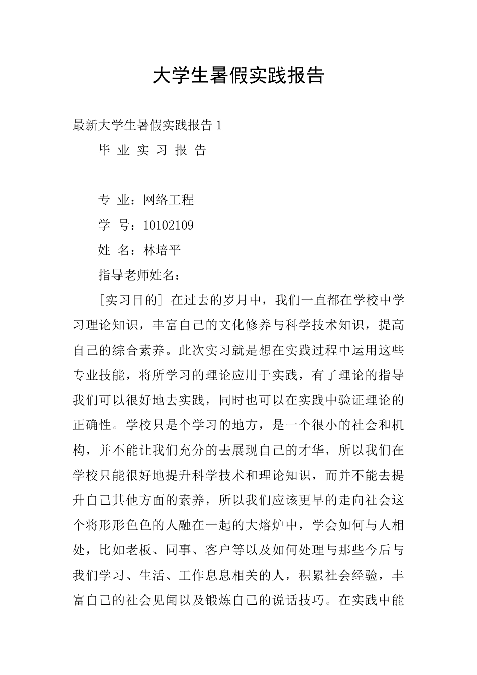 大学生暑假实践报告_第1页