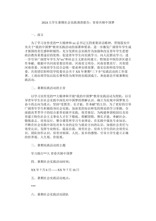 大学生暑期社会实践调查报告青春共铸中国梦精选