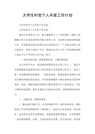 大学生村官个人年度工作计划
