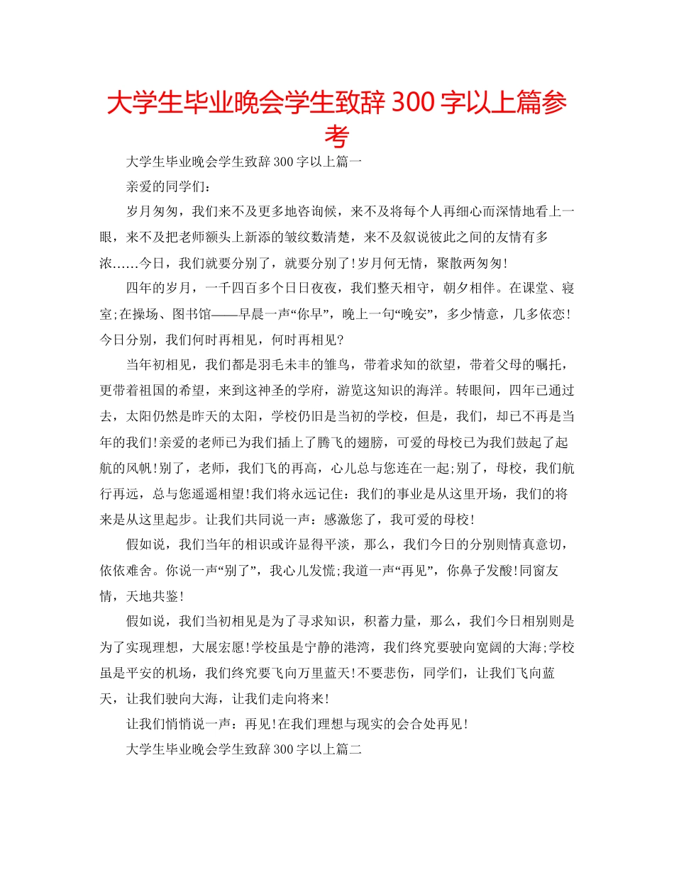 大学生毕业晚会学生致辞300字以上篇参考_第1页