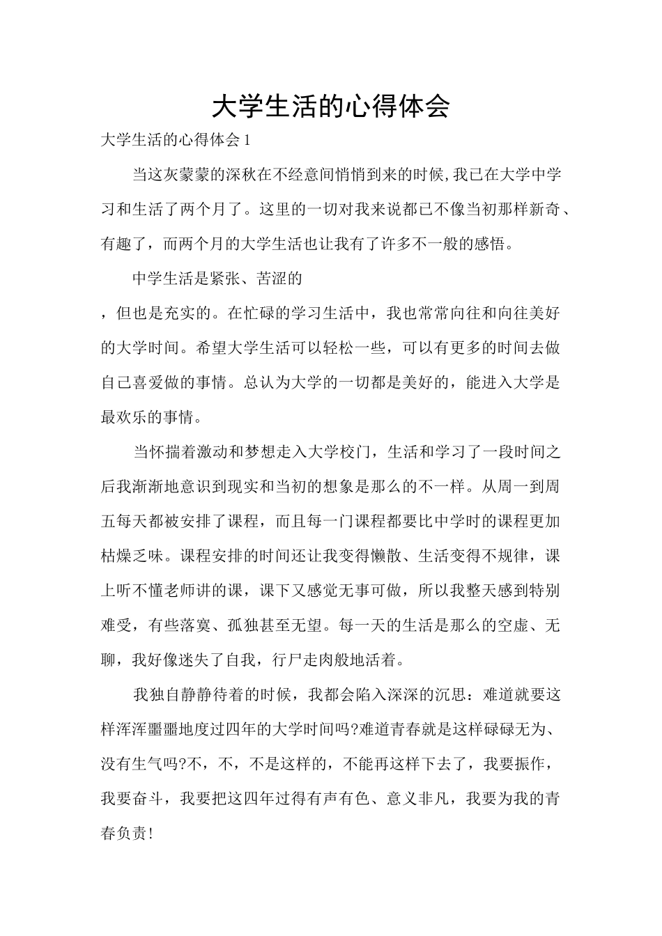大学生活的心得体会_第1页