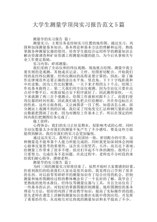 大学生测量学顶岗实习报告范文5篇