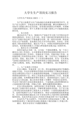 大学生生产顶岗实习报告