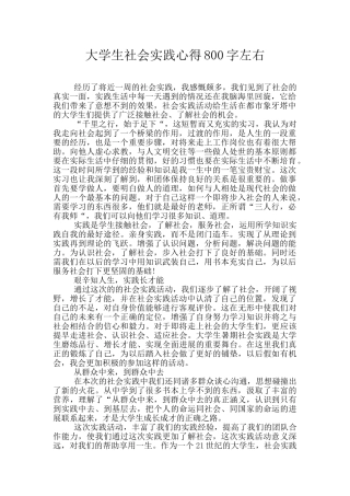 大学生社会实践心得800字左右