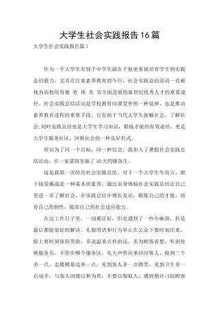 大学生社会实践报告16篇