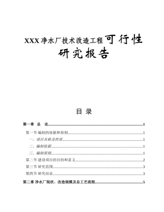 XXX净水厂技术改造工程可行性研究报告
