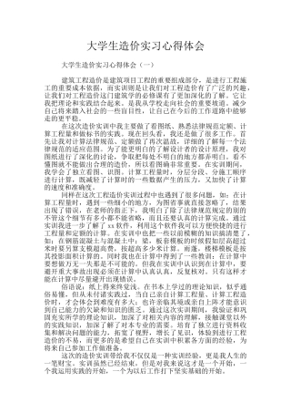 大学生造价实习心得体会