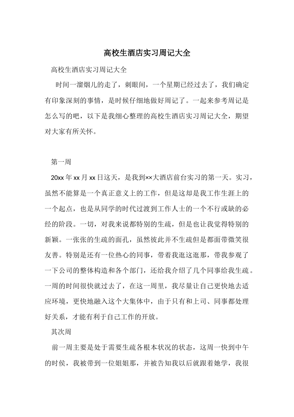 大学生酒店实习周记大全_第1页