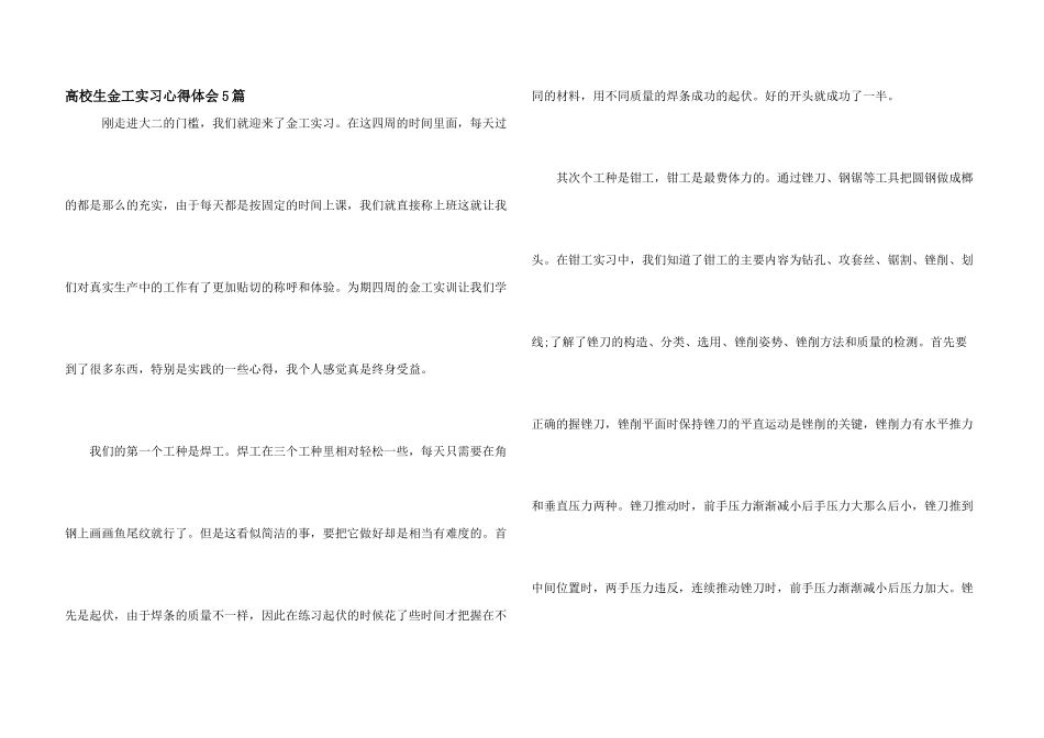 大学生金工实习心得体会5篇_第1页