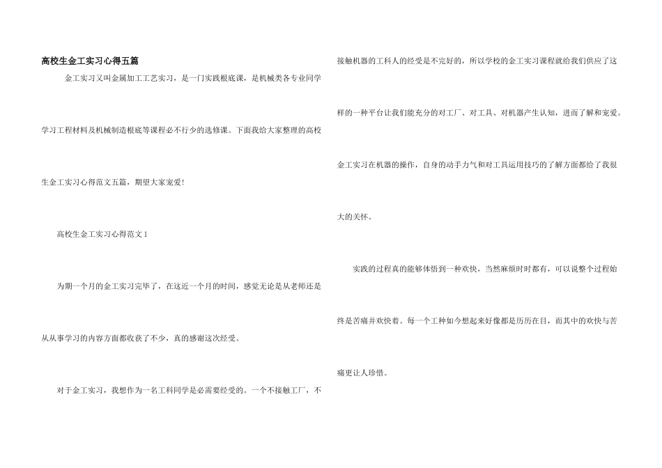 大学生金工实习心得五篇_第1页
