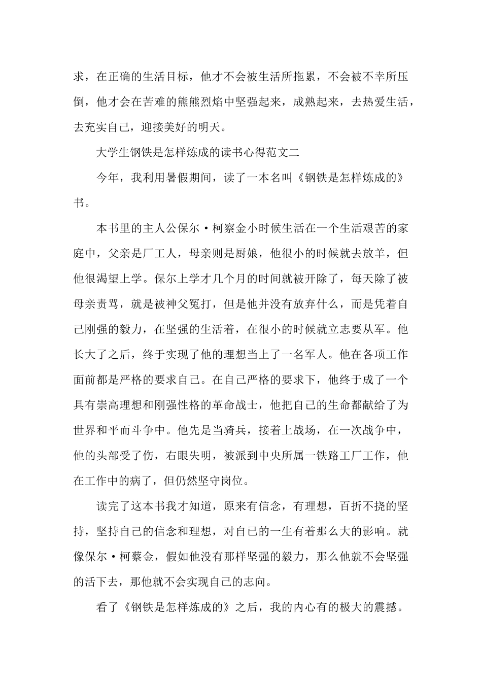 大学生钢铁是怎样炼成的读书心得5篇_第2页