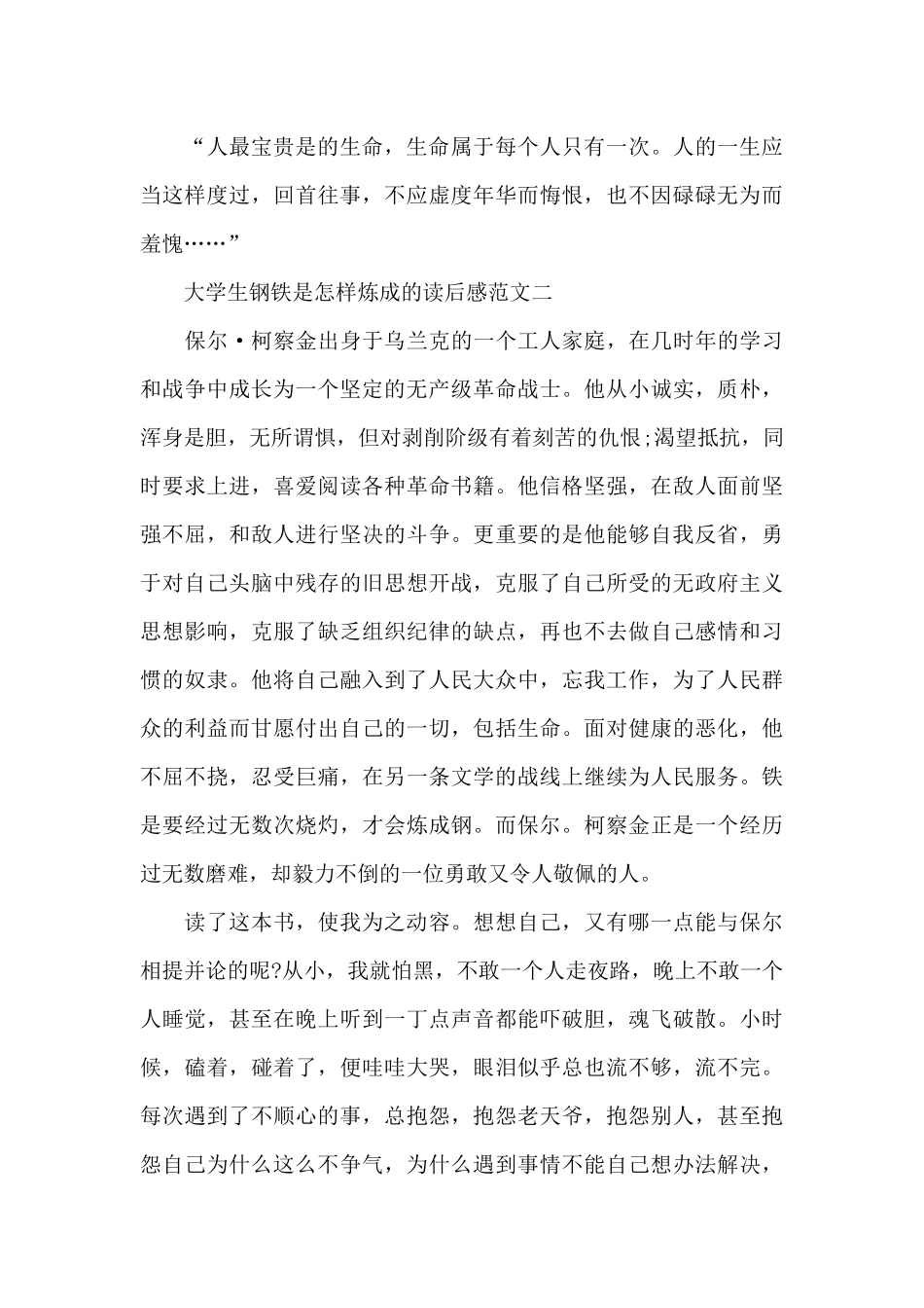大学生钢铁是怎样炼成的读后感五篇范文_第3页