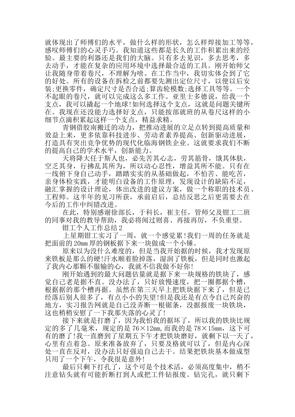 大学生钳工专业个人工作总结范文5篇_第2页
