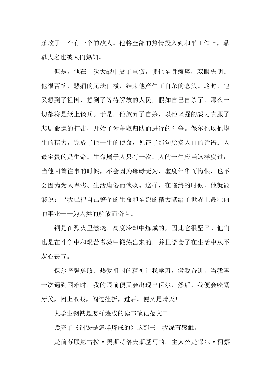 大学生钢铁是怎样炼成的读书笔记5篇范文_第2页