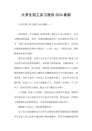 大学生钳工实习报告2024最新