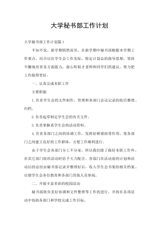 大学秘书部工作计划